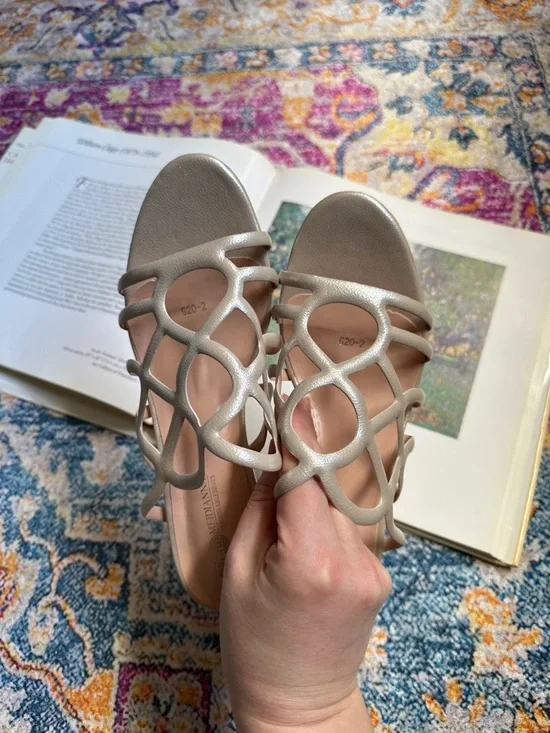 Metallic Block Heel Sandals - Picture 8 of 16